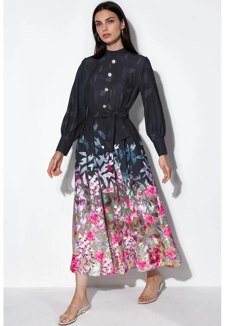 Rochie Maxi,  Floral, Multicolor, Poliester cu Lycra