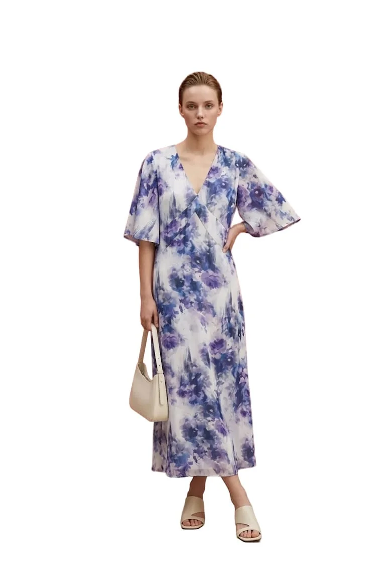 Rochie Midi,  Imprimeu Abstract, Poliester