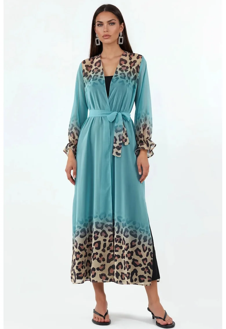 Rochie de plaja,  maxi, cu curea, multicolor,