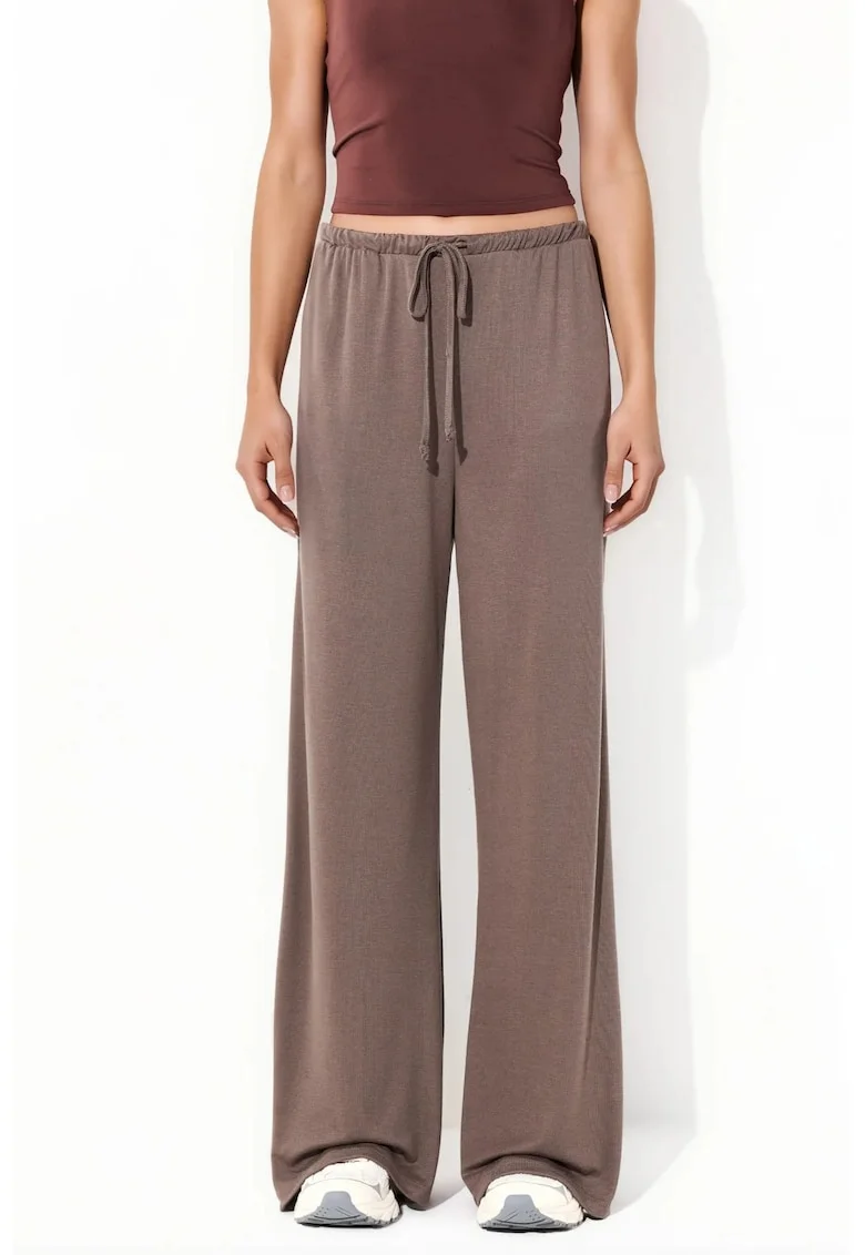 Pantaloni dama,  croiala larga, maro cafea, 50% modal, 44% poliester, 6% elastan