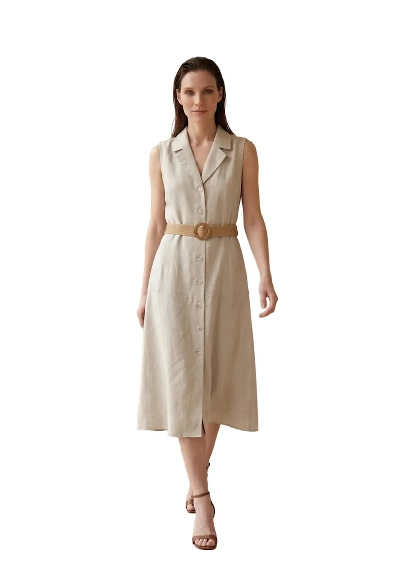 Rochie Camasa Midi,  A-line, Piatra Naturala, Bumbac cu Lycra