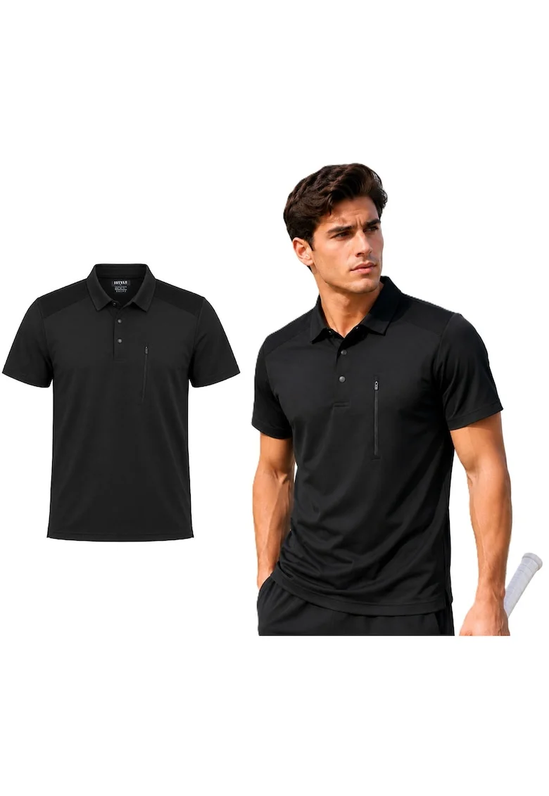 Tricou polo cu buzunar cu fermoar