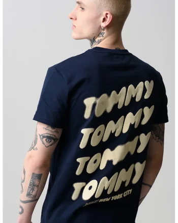 Tricou cu decolteu la baza gatului si imprimeu logo, Albastru ultramarin