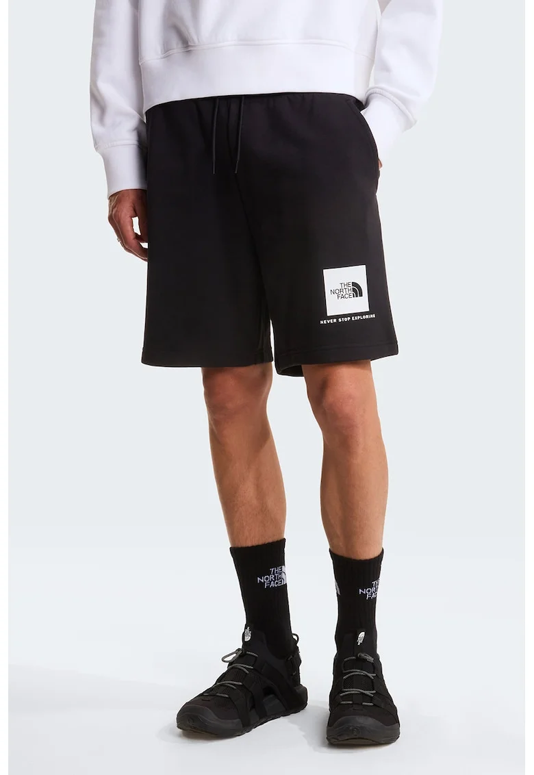 Pantaloni scurti cu snur de ajustare si logo Box, Alb/Negru