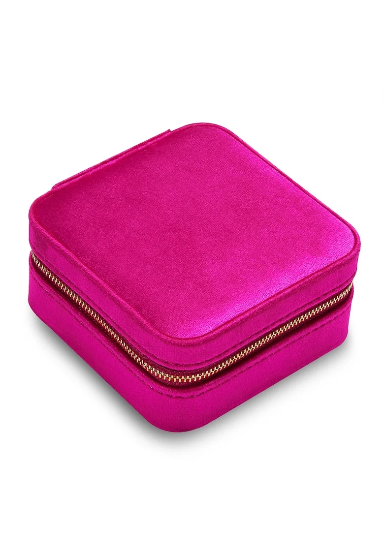 Cutie de bijuterii din catifea cu fermoar, Fucsia