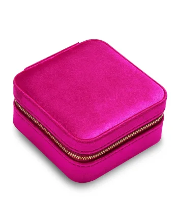 Cutie de bijuterii din catifea cu fermoar, Fucsia