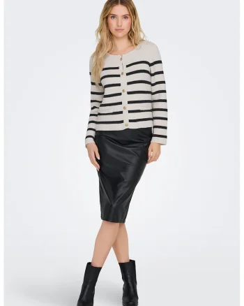 Cardigan tricotat din amestec de bumbac, cu dungi, Negru/Bej