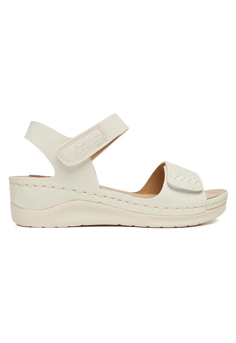Sandale dama  crem, piele ecologica, inchidere velcro, Crem