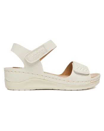 Sandale dama  crem, piele ecologica, inchidere velcro, Crem