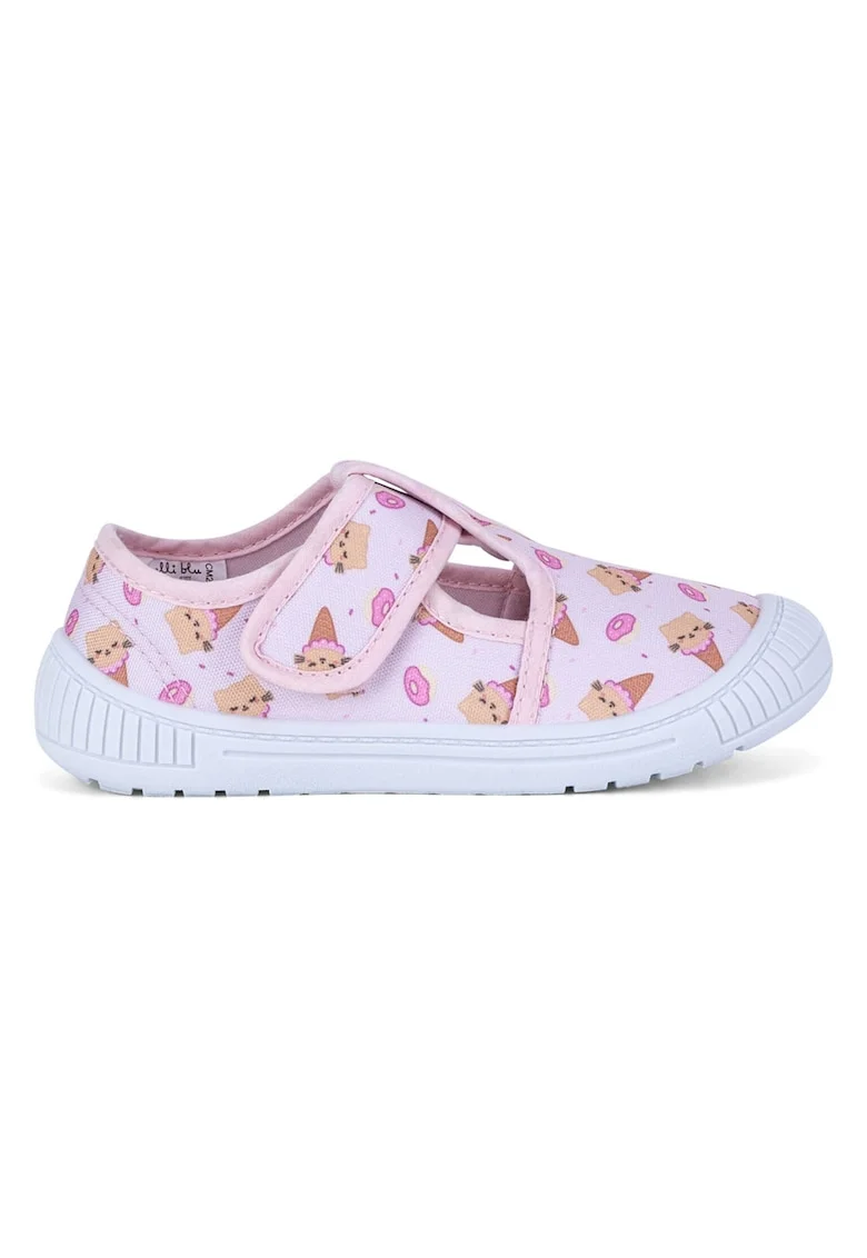 Papuci Fete,  plat, roz, material textil,