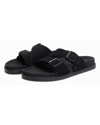 Slapi barbati, piele verde, cu barete, purtare confortabila OM-FOSF-0249, Negru
