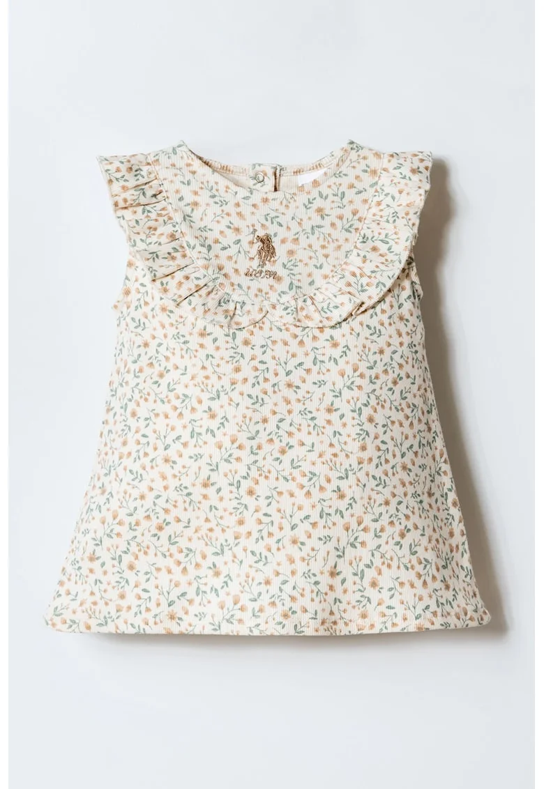 Rochie din amestec de bumbac cu model floral, Alb fildes/Maro deschis/Verde aquamarin