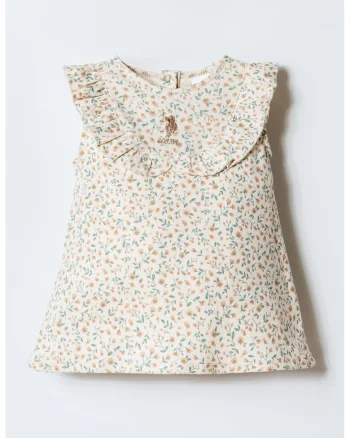 Rochie din amestec de bumbac cu model floral, Alb fildes/Maro deschis/Verde aquamarin
