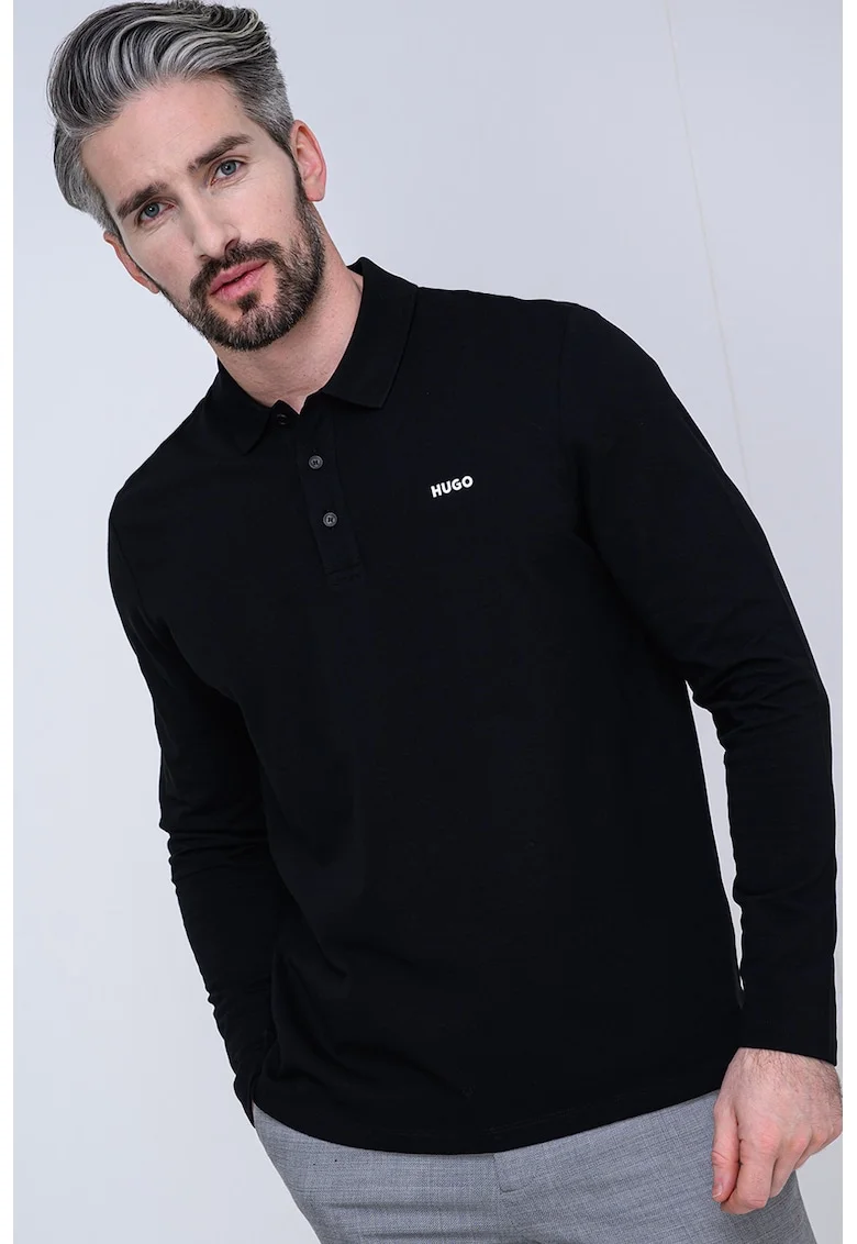 Bluza din bumbac cu logo discret, Alb/Negru