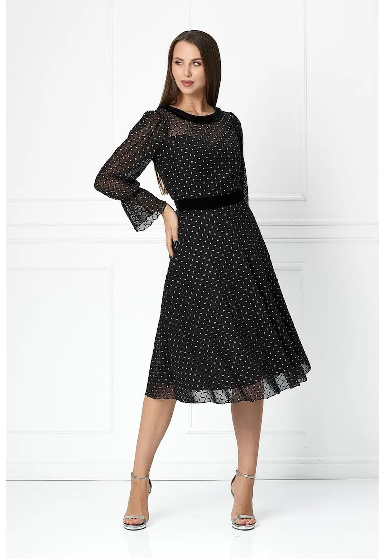 Rochie evazata cu buline Contesina, Alb/Negru