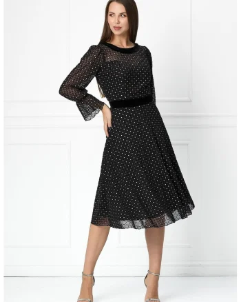 Rochie evazata cu buline Contesina, Alb/Negru