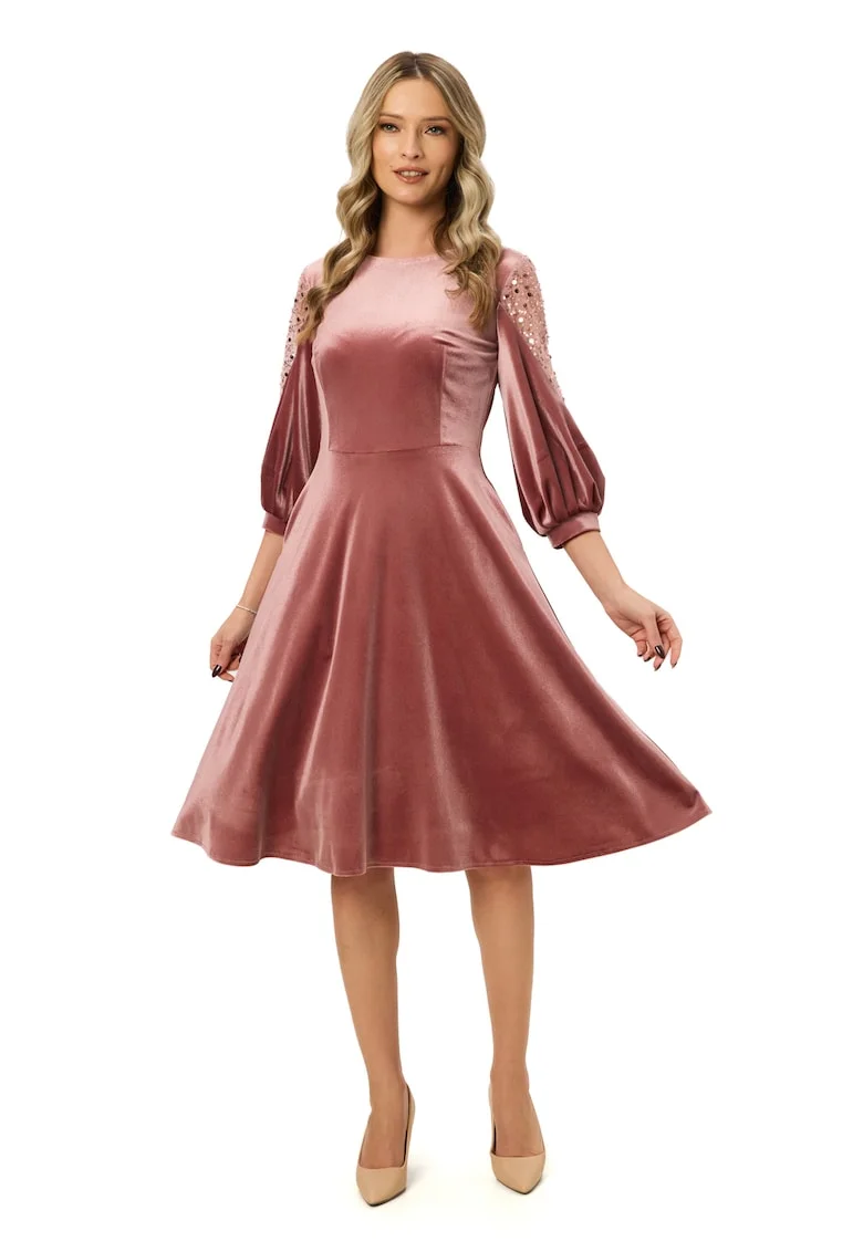Rochie catifelata cu paiete, Roz prafuit