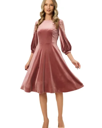 Rochie catifelata cu paiete, Roz prafuit