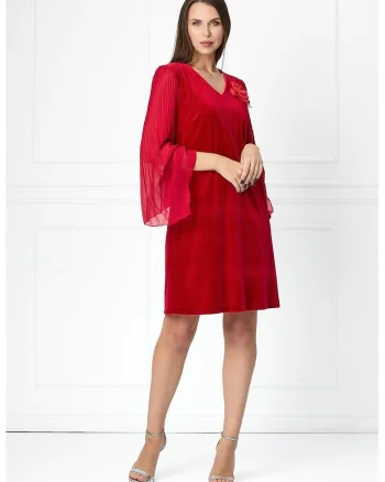 Rochie scurta de catifea cu maneci plisate Aspasia, Rosu
