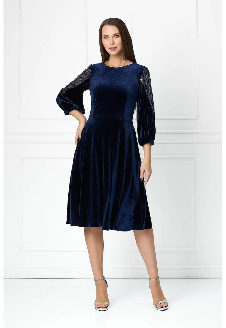 Rochie catifelata cu paiete, Bleumarin