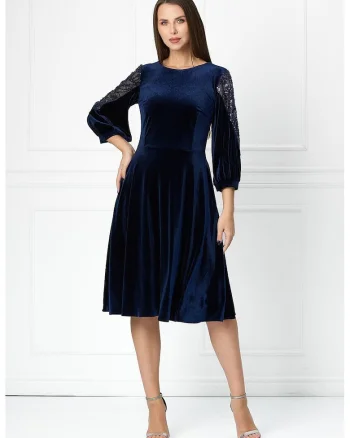 Rochie catifelata cu paiete, Bleumarin