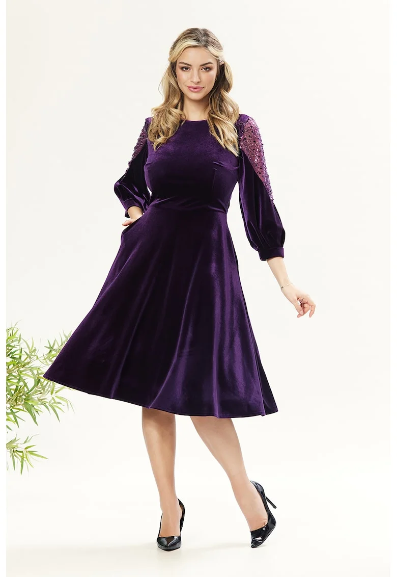 Rochie catifelata cu paiete, Violet inchis