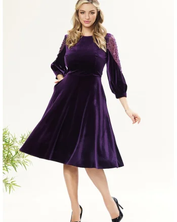 Rochie catifelata cu paiete, Violet inchis
