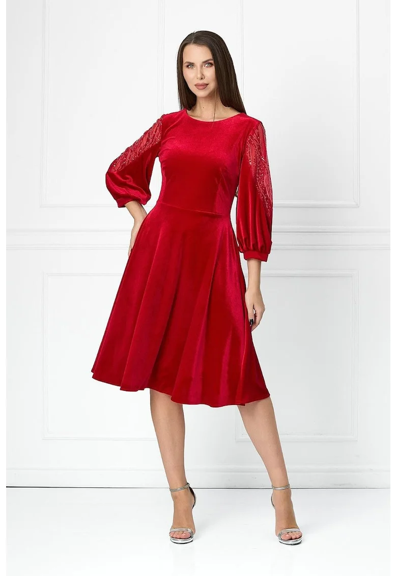 Rochie catifelata cu paiete, Rosu