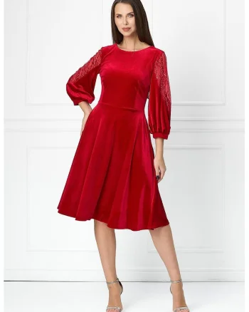 Rochie catifelata cu paiete, Rosu