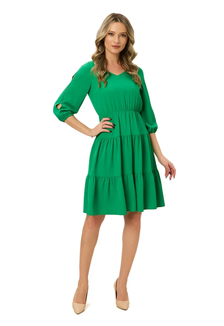 Rochie evazata cu decolteu in V, Verde lime