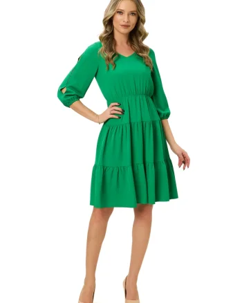 Rochie evazata cu decolteu in V, Verde lime