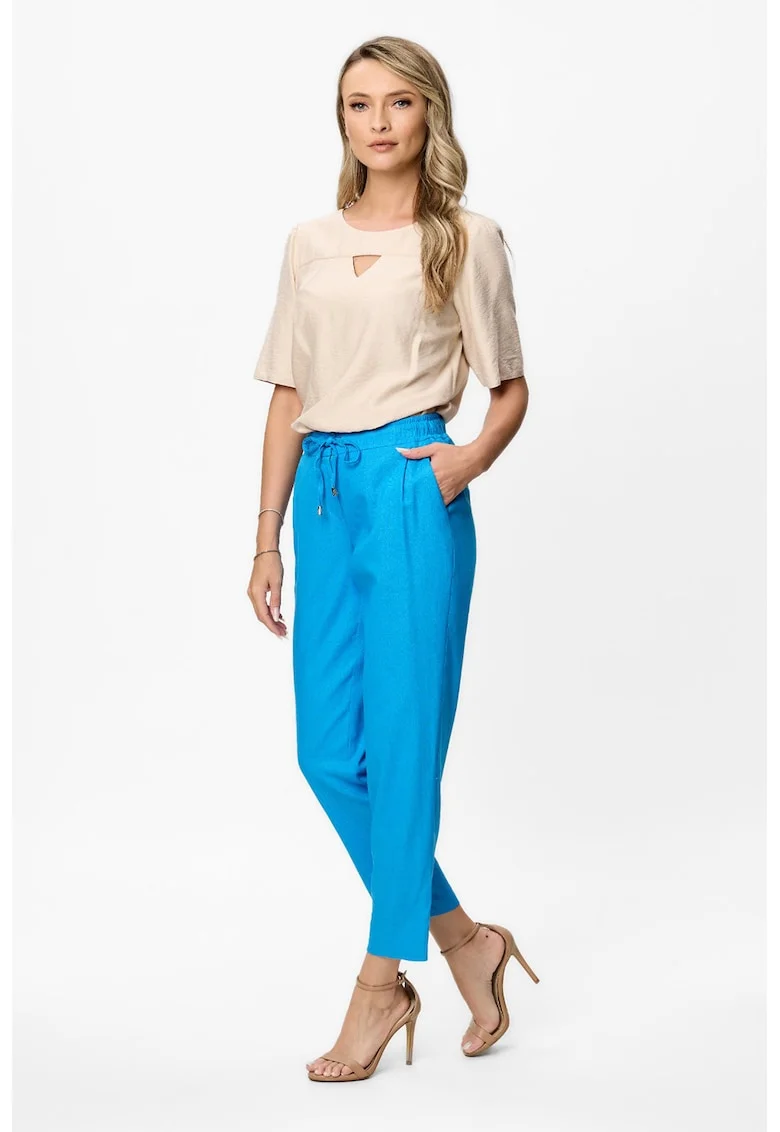 Pantaloni crop cu snur in talie Susai, Albastru deschis