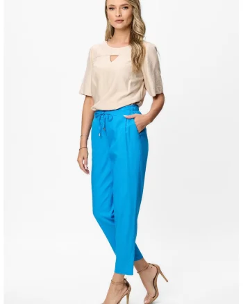 Pantaloni crop cu snur in talie Susai, Albastru deschis