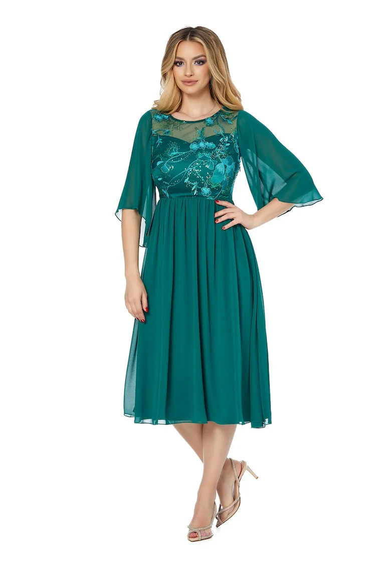 Rochie cu maneci semitransparente Iris, Verde