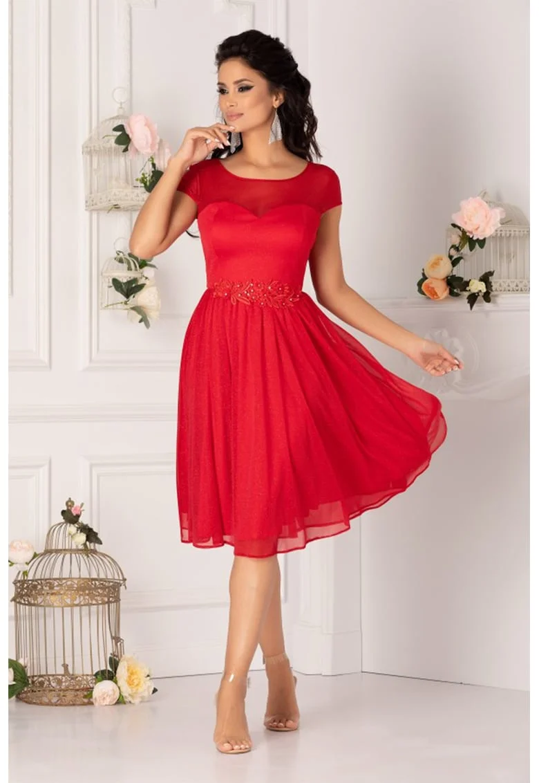 Rochie de tul cu aspect stralucitor, Rosu vermillion