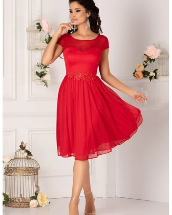 Rochie de tul cu aspect stralucitor, Rosu vermillion