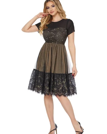 Rochie cu segmente de dantela Grace, Negru/Kaki