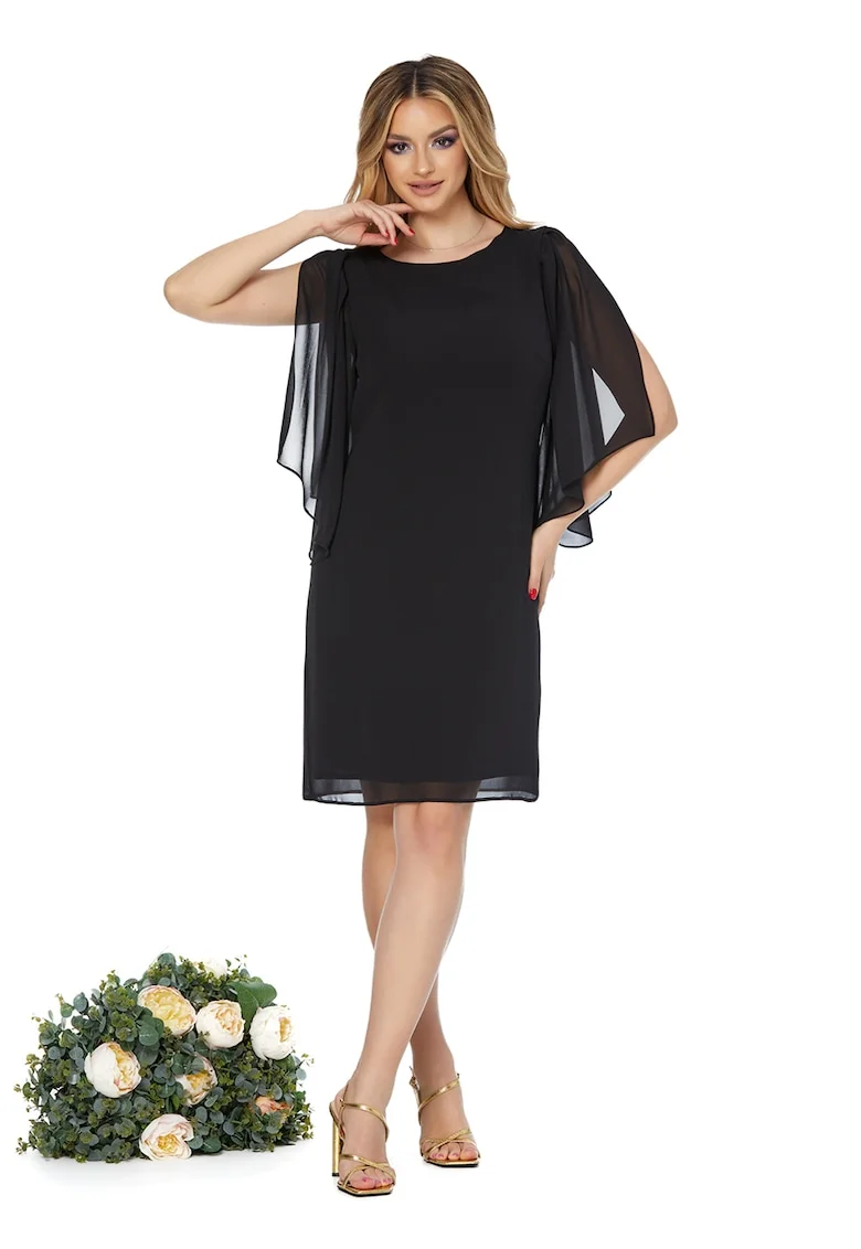 Rochie cu maneci din sifon Nice, Negru