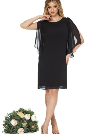Rochie cu maneci din sifon Nice, Negru