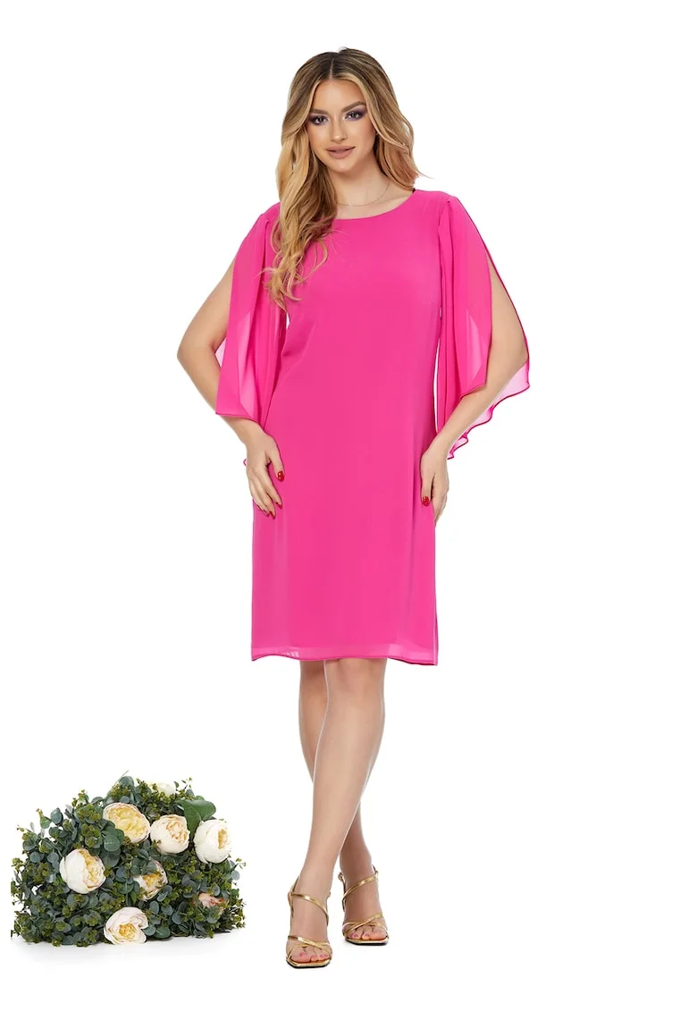 Rochie cu maneci din sifon Nice, Fucsia
