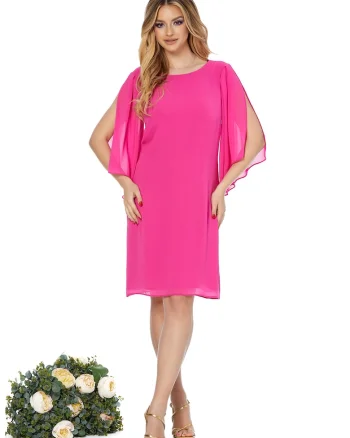 Rochie cu maneci din sifon Nice, Fucsia