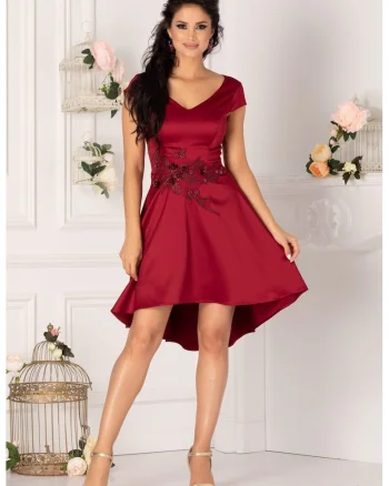 Rochie mini evazata cu decolteu in V, Visiniu