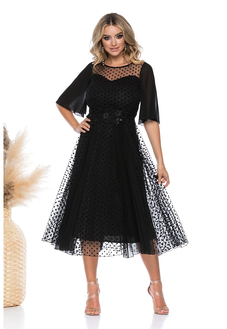 Rochie evazata cu buline, Negru