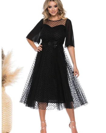 Rochie evazata cu buline, Negru