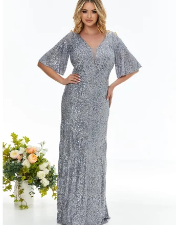 Rochie maxi cu aplicatii cu paiete, Argintiu
