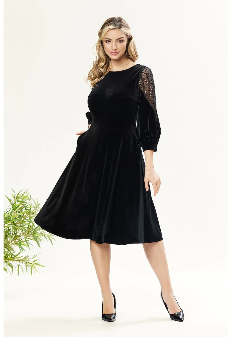 Rochie catifelata cu paiete, Negru