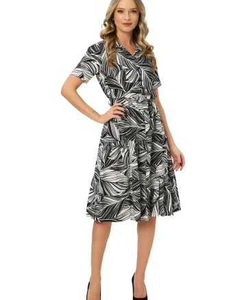 Rochie midi evazata, Alb/Negru