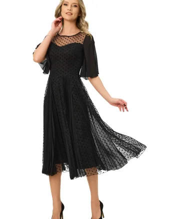 Rochie evazata cu buline, Negru