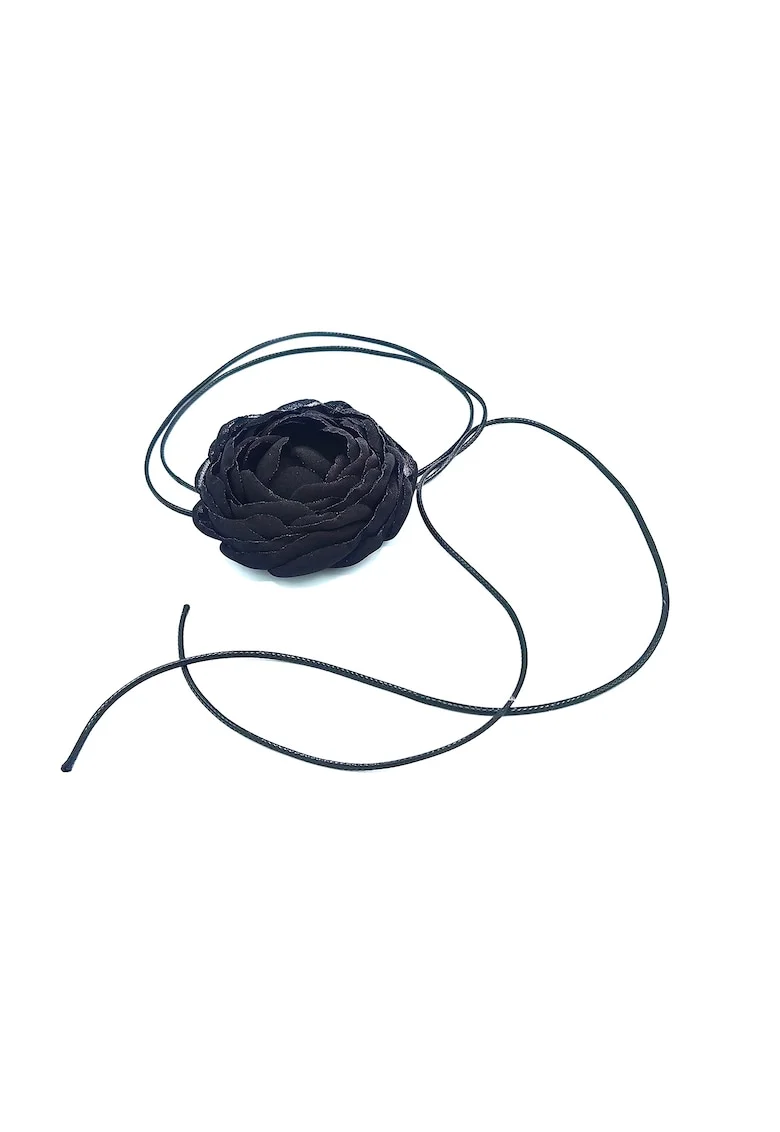 Choker Floare pe snur Fantasy, Negru