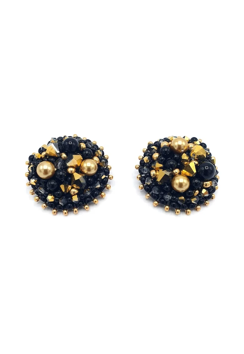 Cercei clips rotunzi,, Negru Auriu